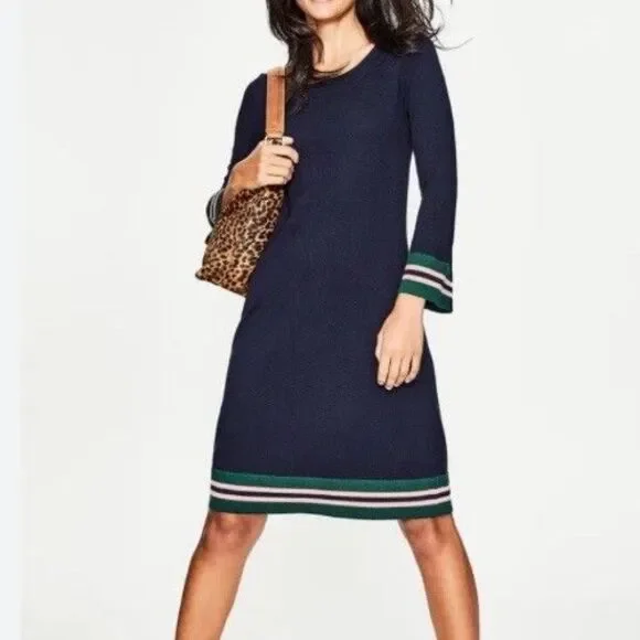 Boden Womens Trudy Knit Dress Size 12 Wool Cotton Blend Navy Green - Picture 1 of 11